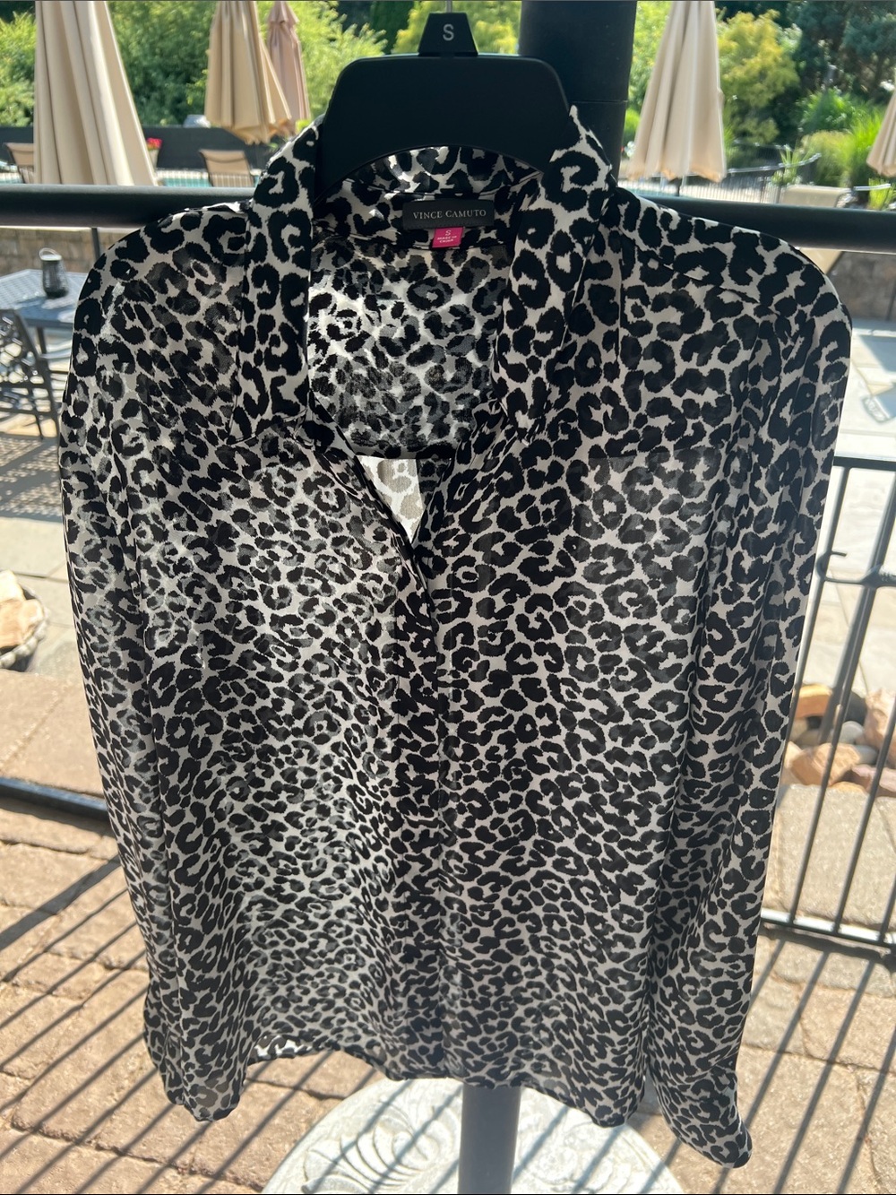 Vince Camuto Black and White Leopard Print Button-Front Blouse